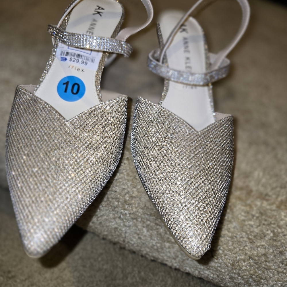 Slingback Kitten Heels with Bedazzled Pointed Toe & Rhinestones.
